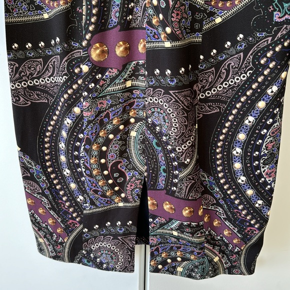 Etro paisley print dress purple black blue flare sleeves size 40 4 to 6 lined - Picture 7 of 8